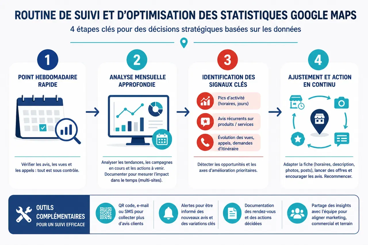 Suivi des statistiques Google Maps : comment prendre des décisions stratégiques - ADN DIGITAL Consultant SEO Mâcon (Saône-et-Loire), Consultant SEO Bourg-en-Bresse (Ain), Consultant SEO Lyon (Rhône) Suivi des statistiques Google Maps: comment prendre des décisions stratégiques , Bonnes pratiques et outils complémentaires pour un suivi efficace