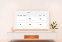 A modern workspace with a simplified digital welcome dashboard, large clear buttons, soft warm lighting, and abstract icons symbolizing user actions. A modern workspace with a simplified digital welcome dashboard, large clear buttons, soft warm lighting, and abstract icons symbolizing user actions.