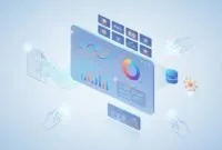 teable-live-dashboard-real-sales-data-ai-builder Stylized illustration of a live sales dashboard turning CSV data into charts and tables, connected to a cloud database and AI builder with thumbnail cards and a lead capture card, no text