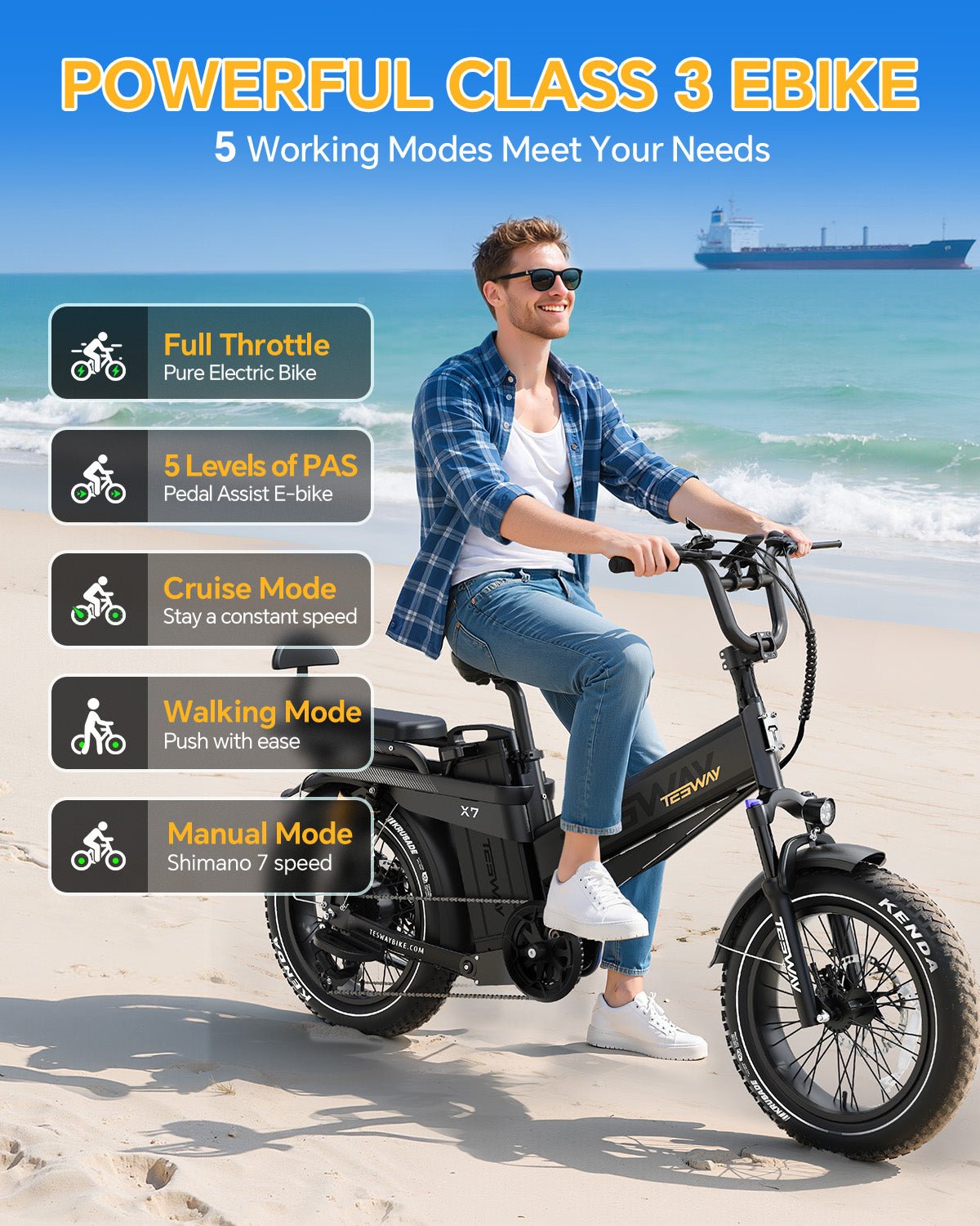 Tesway X7 PRO Long-Range Fat-Tire Electric Bike - Image 3