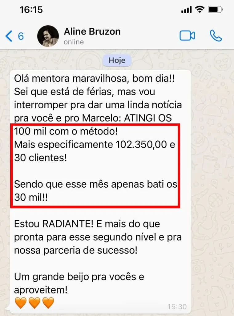 Aline Bruzon 100k e 30 clientes