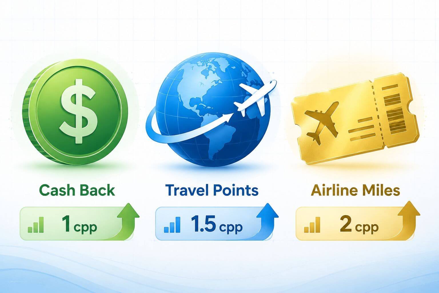 () infographic-style illustration showing three distinct reward type icons side by side: a green dollar-sign coin labeled