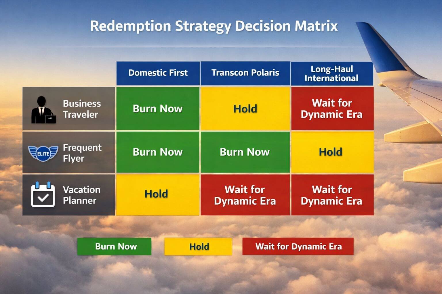 United Plus Points Upgrades in 2026: How to Adapt Before Dynamic Pricing Hits () editorial decision-matrix visualization showing a structured table/grid with traveler profile icons (business traveler