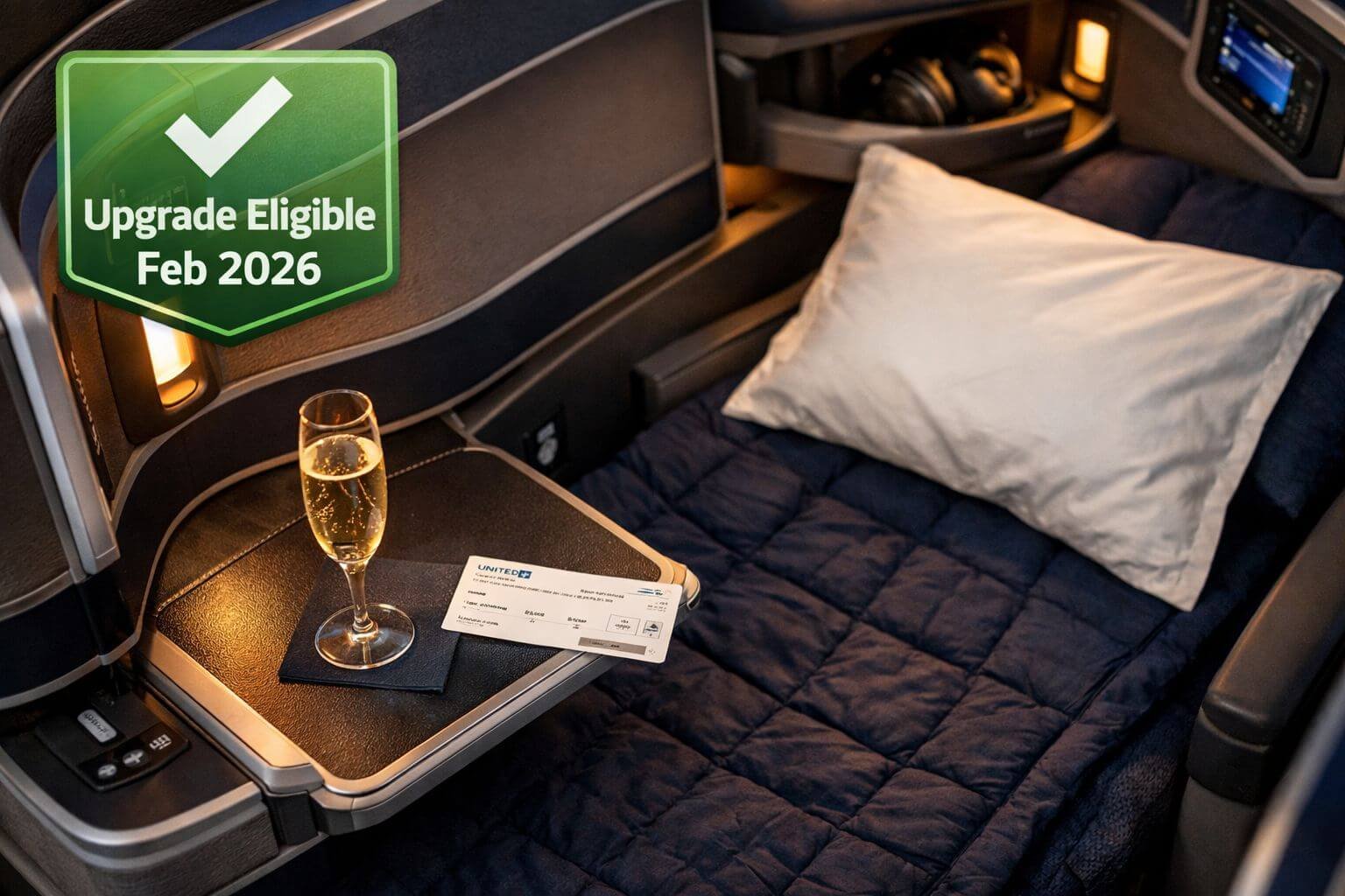 United vs Star Alliance Partners: When to Redeem MileagePlus Miles and When to Book via Partners in 2026 Detailed () image showing a close-up overhead view of a United Polaris business class seat with lie-flat configuration,