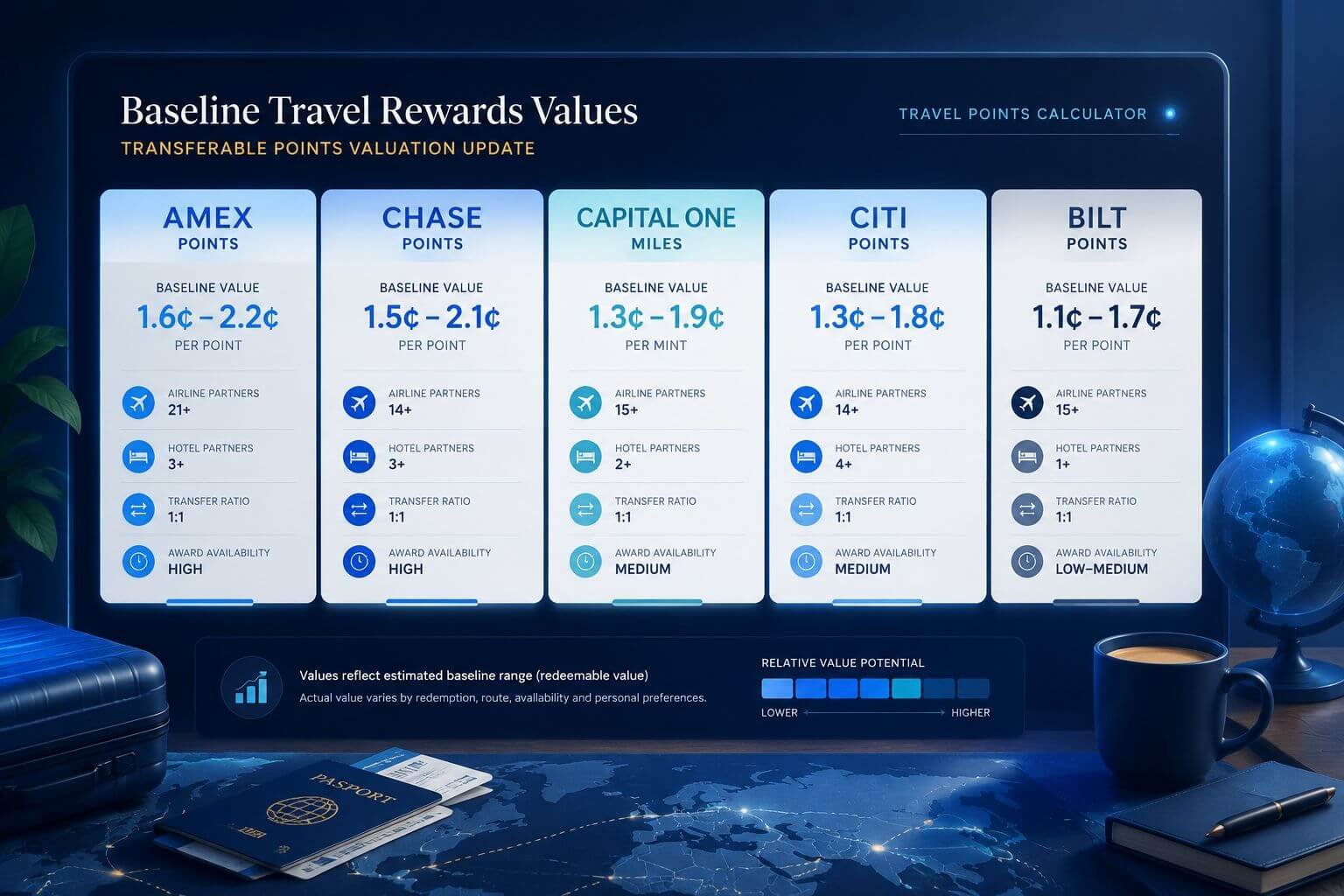 Travel Points Calculator: How to Value Your Miles and Points in 2026 Baseline values for major programs and how to use them