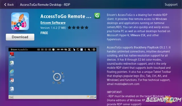 Read more about the article AccessToGo Remote Desktop – Free PlayBook RDP Client