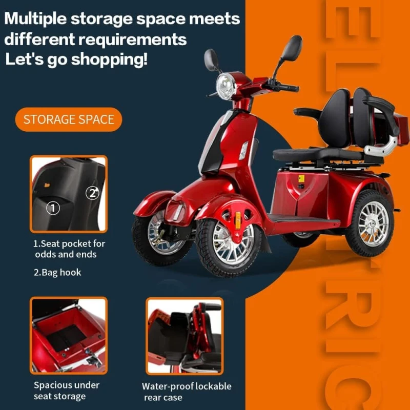 All-Terrain 4-Wheel Electric Powered Mobility Scooter for Seniors Adults Heavy Duty Mobile Scooters with Convertible 2-Seat, 3-Speed Mode, 1000W Motor, 500lbs Capacity (Red A) All-Terrain 4-Wheel Electric Powered Mobility Scooter for Seniors Adults Heavy Duty Mobile Scooters with Convertible 2-Seat, 3-Speed Mode, 1000W Motor, 500lbs Capacity (Red A)