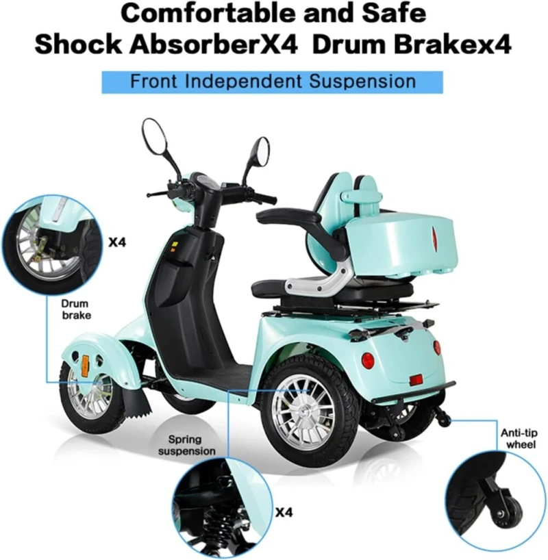 All-Terrain 4-Wheel Electric Powered Mobility Scooter for Seniors Adults Heavy Duty Mobile Scooters with Convertible 2-Seat, 3-Speed Mode, 1000W Motor, 500lbs Capacity (Red A) All-Terrain 4-Wheel Electric Powered Mobility Scooter for Seniors Adults Heavy Duty Mobile Scooters with Convertible 2-Seat, 3-Speed Mode, 1000W Motor, 500lbs Capacity (Red A)