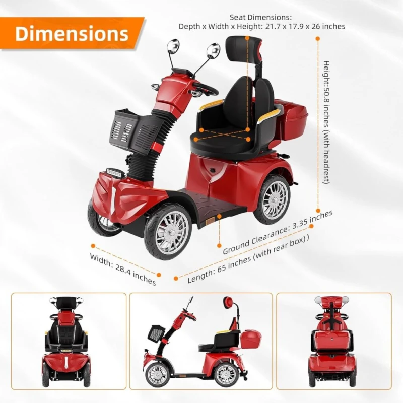 All-Terrain 4-Wheel Electric Powered Mobility Scooter for Seniors Adults Heavy Duty Mobile Scooters with Convertible 2-Seat, 3-Speed Mode, 1000W Motor, 500lbs Capacity (Red A) All-Terrain 4-Wheel Electric Powered Mobility Scooter for Seniors Adults Heavy Duty Mobile Scooters with Convertible 2-Seat, 3-Speed Mode, 1000W Motor, 500lbs Capacity (Red A)