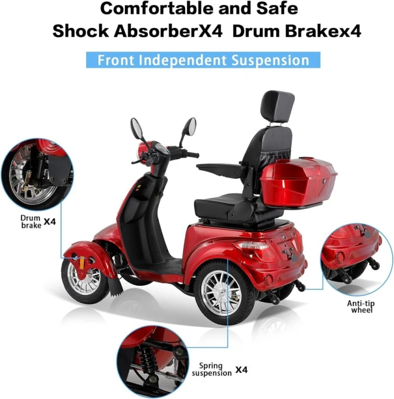 Heavy Duty 4 Wheel Mobility Scooters for Seniors Adults 500lbs Capacity - Electric Powered Chair - 800W All Terrain Fast Mobility Scooter for Travel w/Long Range Battery Remote Key Heavy Duty 4 Wheel Mobility Scooters for Seniors Adults 500lbs Capacity - Electric Powered Chair - 800W All Terrain Fast Mobility Scooter for Travel w/Long Range Battery Remote Key