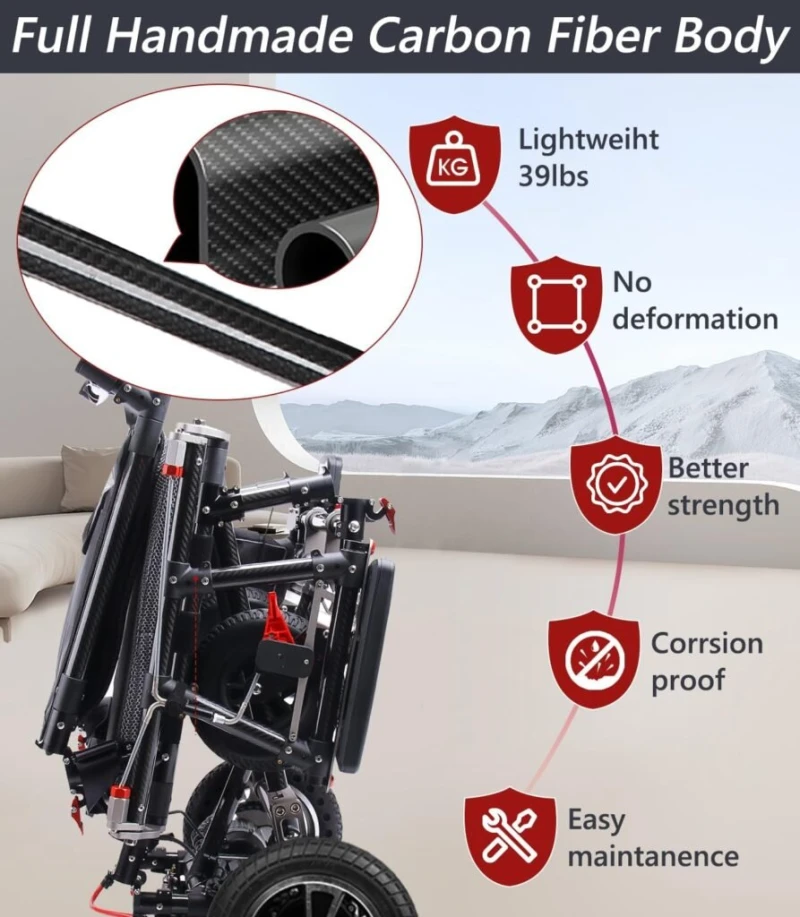 Lightweight Carbon Fiber Electric Wheelchair (only 39lbs) Ultra Light Portable Folding Transport Power Wheelchair- Travel Size - Airline Approved - User Friendly Lightweight Carbon Fiber Electric Wheelchair (only 39lbs) Ultra Light Portable Folding Transport Power Wheelchair- Travel Size - Airline Approved - User Friendly