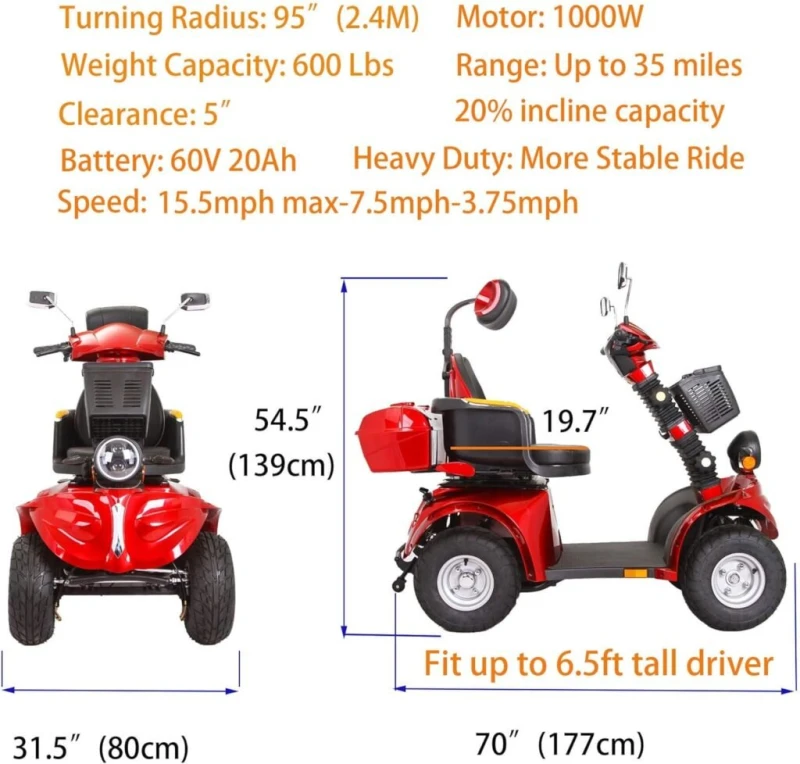 Mobility Scooters for Seniors Adults 600lbs Capacity, Heavy Duty 4-Wheel 3-Speed Electric Powered Wheelchair Device 1000W All Terrain, Elderly-Lockbox Adjustable Seat (DJD Black 1000W) Mobility Scooters for Seniors Adults 600lbs Capacity, Heavy Duty 4-Wheel 3-Speed Electric Powered Wheelchair Device 1000W All Terrain, Elderly-Lockbox Adjustable Seat (DJD Black 1000W)