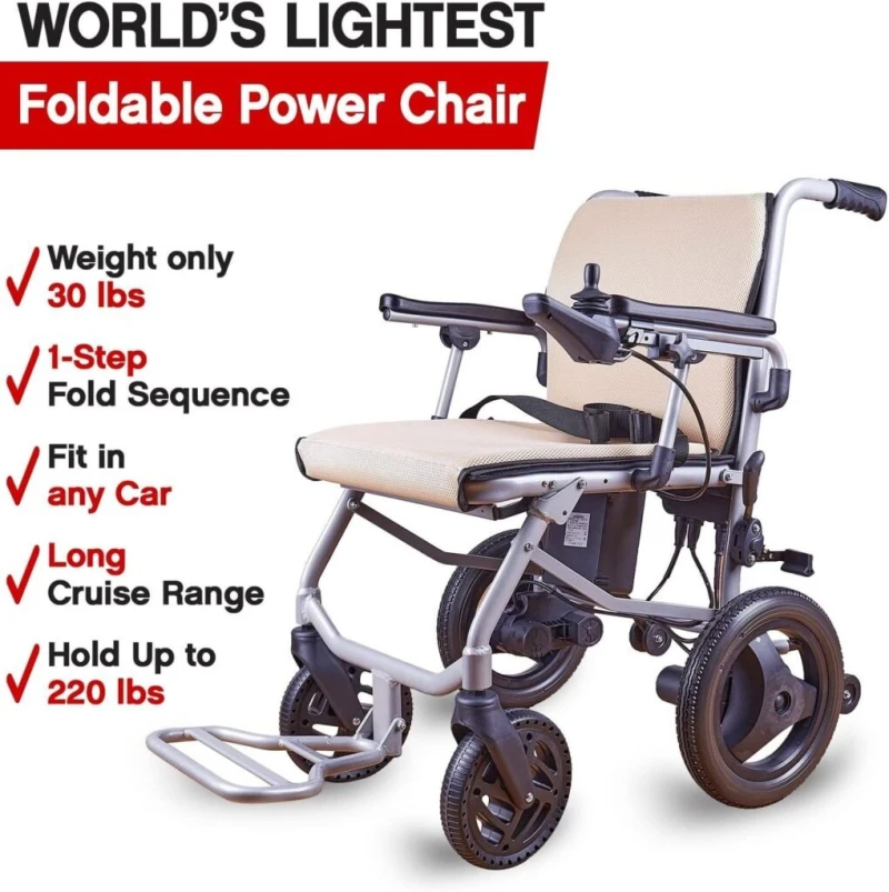Worlds Lightest Folding Electric Wheelchair - Weighs only 30 lbs - 12 mi Cruise Range - Detachable Battery - Serviced from USA Worlds Lightest Folding Electric Wheelchair - Weighs only 30 lbs - 12 mi Cruise Range - Detachable Battery - Serviced from USA