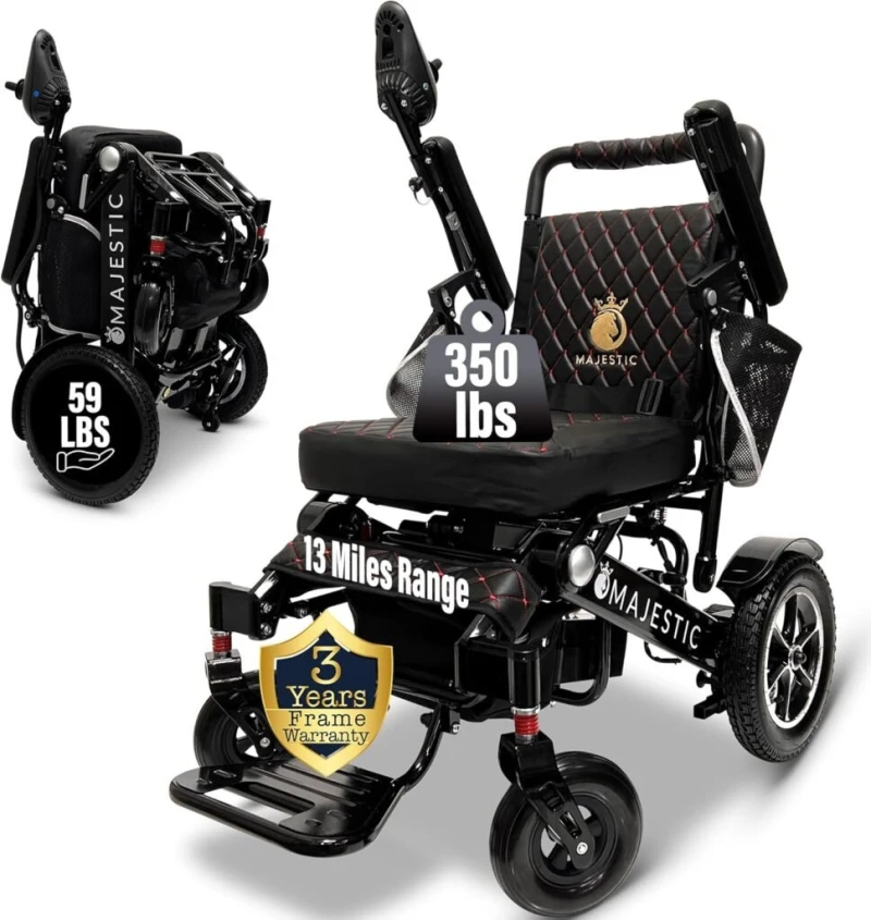 MALISA Electric Wheelchair for Adults, Foldable Lightweight All Terrain Wheelchairs, Limited Edition Power Motorized Electric Wheel Chair, Comfortable Leather Seat, Mobility Aid (Black, Black) MALISA Electric Wheelchair for Adults, Foldable Lightweight All Terrain Wheelchairs, Limited Edition Power Motorized Electric Wheel Chair, Comfortable Leather Seat, Mobility Aid (Black, Black)