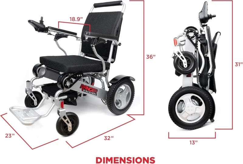 Porto Mobility 2024 Ranger Discovery Lightweight Foldable Weatherproof Exclusive Electric Wheelchair, Portable, Brushless Powerful Motors, Dual Battery, All Terrain (Silver, Standard) Porto Mobility 2024 Ranger Discovery Lightweight Foldable Weatherproof Exclusive Electric Wheelchair, Portable, Brushless Powerful Motors, Dual Battery, All Terrain (Silver, Standard)