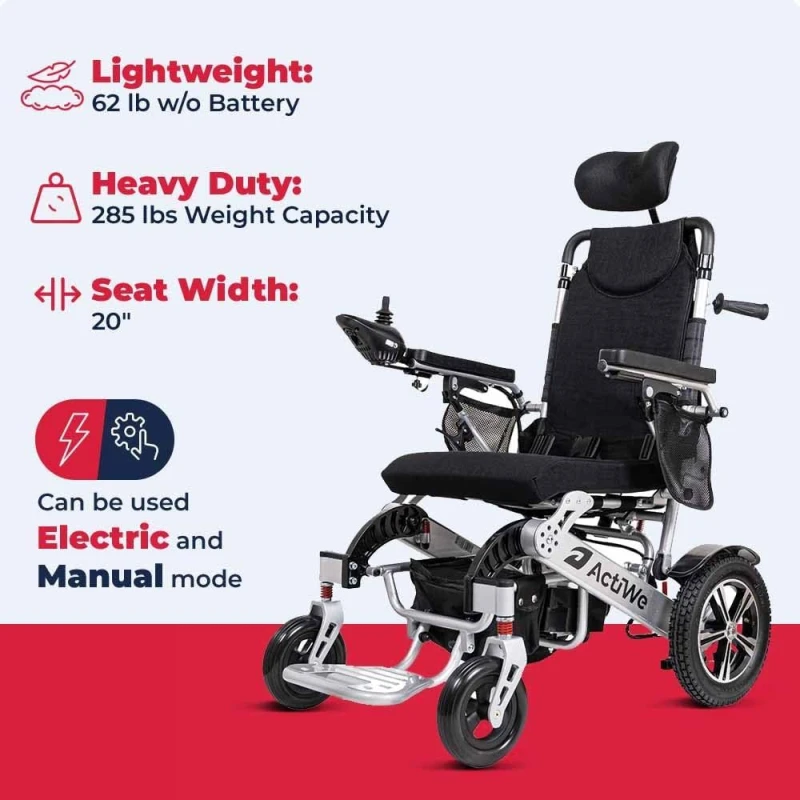 WX9000 Electric Wheelchairs for Adults Reclining Foldable Electric Wheelchair, All Terrain Motorized Wheelchair for Adults Portable Folding Power Wheel Chair - Silla de Ruedas Electrica (Black) WX9000 Electric Wheelchairs for Adults Reclining Foldable Electric Wheelchair, All Terrain Motorized Wheelchair for Adults Portable Folding Power Wheel Chair - Silla de Ruedas Electrica (Black)