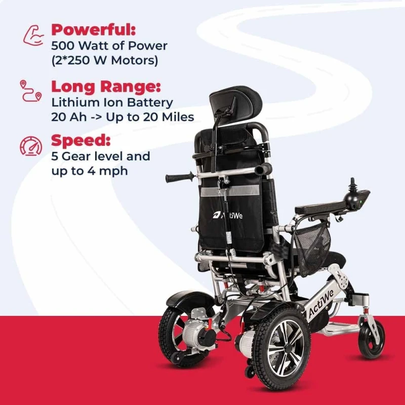 WX9000 Electric Wheelchairs for Adults Reclining Foldable Electric Wheelchair, All Terrain Motorized Wheelchair for Adults Portable Folding Power Wheel Chair - Silla de Ruedas Electrica (Black) WX9000 Electric Wheelchairs for Adults Reclining Foldable Electric Wheelchair, All Terrain Motorized Wheelchair for Adults Portable Folding Power Wheel Chair - Silla de Ruedas Electrica (Black)