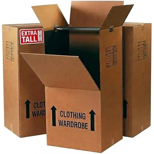 Heavy-Duty Tall Wardrobe Moving Boxes with Hanger Bars (3-Pack)