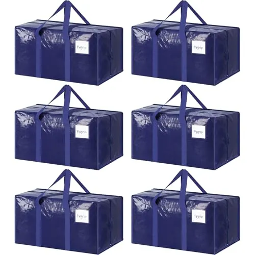 6 Pack Heavy-Duty Moving Bags with Zipper Handles