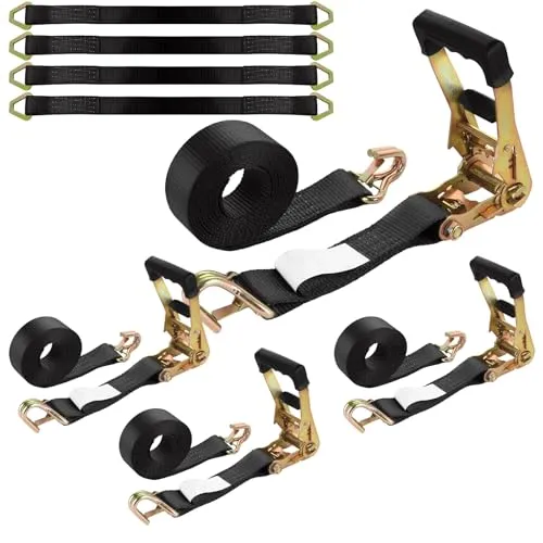 LISHINE 4 Pack Ratchet Tie Down Straps (8ft)