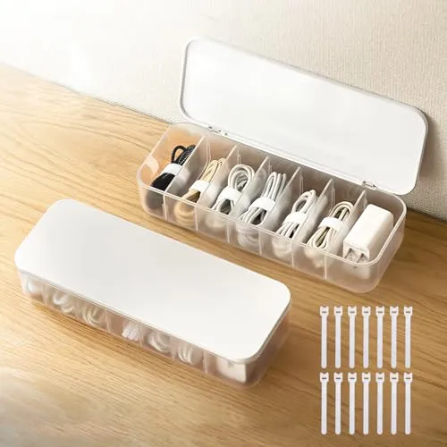 PAVSTINE Cable Organizer Box with 14 Ties (White)