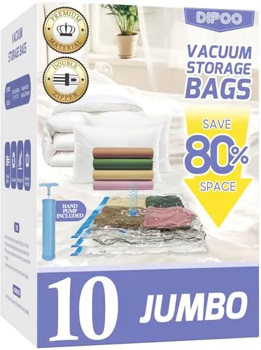 Jumbo Vacuum Storage Bags with Hand Pump (10 Pack)