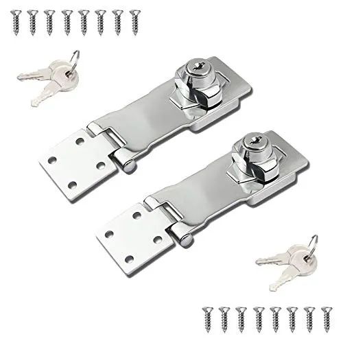 2 Packs Keyed Locks Twist Knob Locking Hasp - Stainless Steel Silver