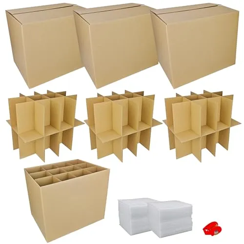 ELSINPAPOX 3-Piece Moving Boxes with Dividers Set