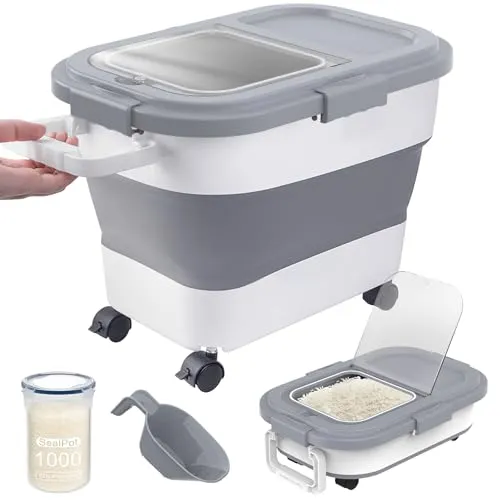HoytamdA Collapsible Airtight Rice Storage with Wheels & Scoop
