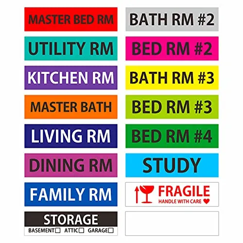 640 Pcs Removable Moving Labels Color-Coded + Customizable Blank