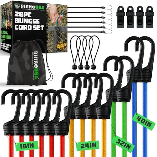 Rhino Bungee Cords with Hooks (28-Piece) Set