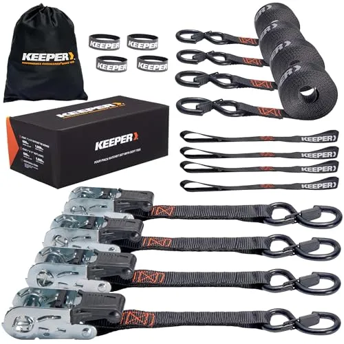 Keeper Ratchet Tie Down Straps Kit (4-Pack) 1in x 15ft 1800 lb