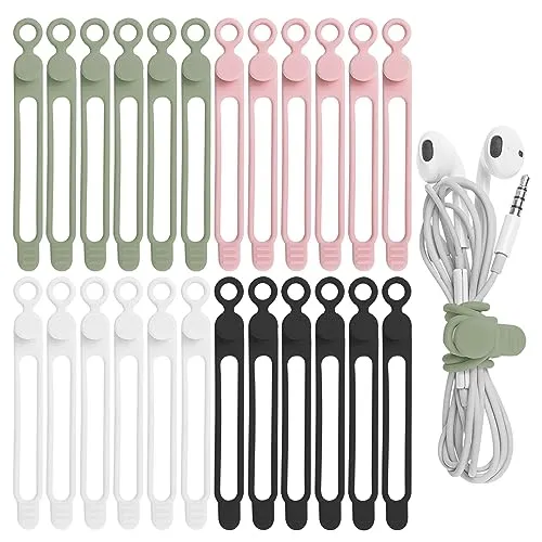 Nearockle Silicone Cable Ties for Cables 24Pcs (4 Colors)