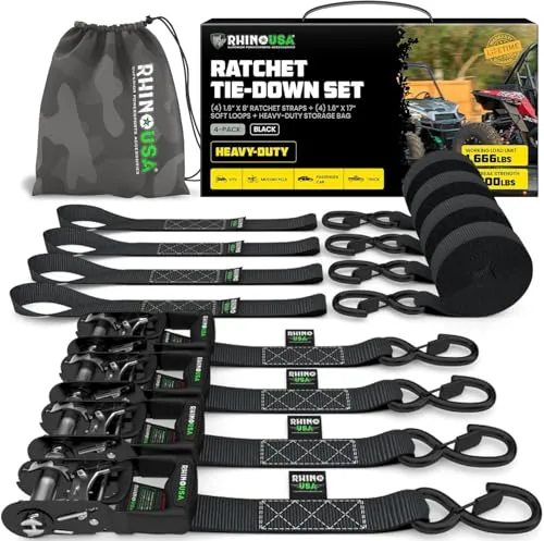 Rhino USA Heavy-Duty Ratchet Straps Kit (4-Pack)