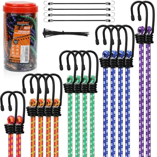 HORUSDY 21-Piece Bungee Cord Set with Hooks & Ties