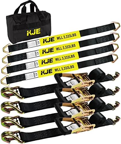KJE 4-Pack Tie Down Straps with Hooks & Axle Straps