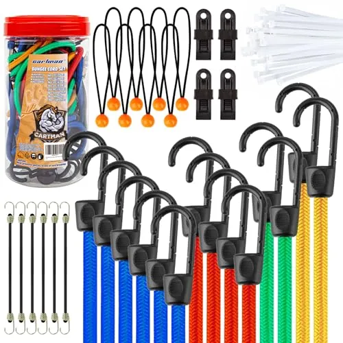 Cartman Bungee Cords Assortment Jar with Tarp Clips