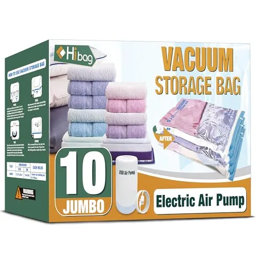 HIBAG Vacuum Storage Bags with Electric Pump (10-pack)