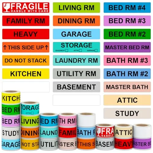 Color Coded Moving Box Labels 1440 Pcs (24 Rolls)