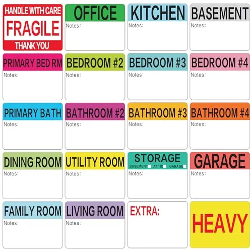 3x2” Large Moving Labels Color Coded Pack (800 pcs)