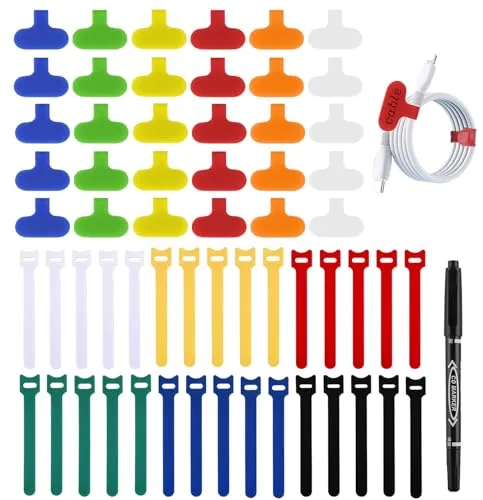 60-Pack Reusable Cable Labels & Organizer Kit