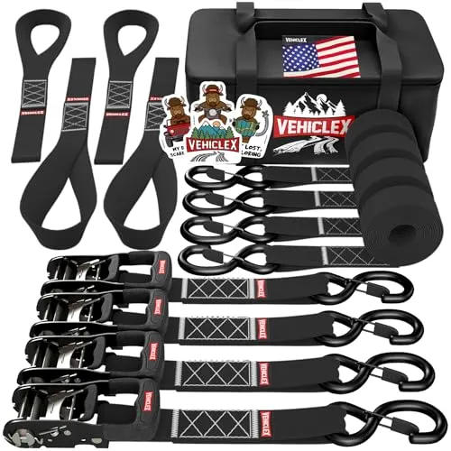 Vehiclex Motorcycle Ratchet Tie-Down Straps 4-Pack 1.5 x 8ft
