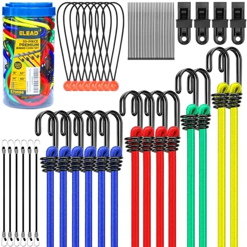 ELEAD Premium Bungee Cords & Ties Assortment Kit