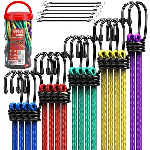 Premium Bungee Cords Set with Hooks 24 Pieces Bundle