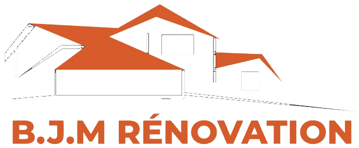 Logo de BJM Couverture représentant une maison orange stylisée avec texte.