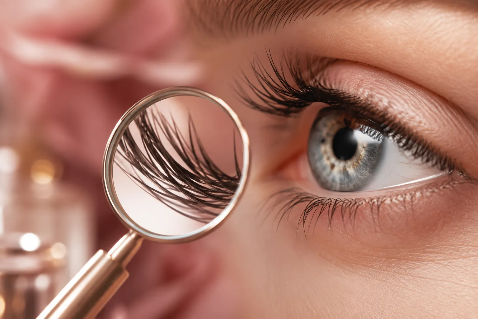 Professional () editorial hero image showing an extreme close-up macro photograph of a human eye with long, healthy