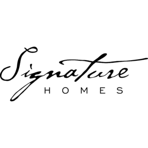 Black cursive 'Signature' script with the word HOMES in uppercase block letters beneath