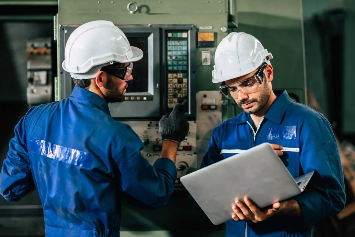 teamwork-solve-male-project-problem-two-consulting-monitoring-manufacture-automation-machinery-man