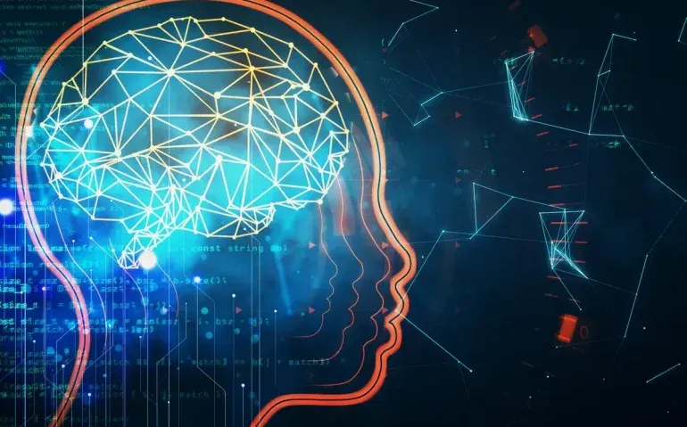 robot-head-and-digital-brain-hologram
