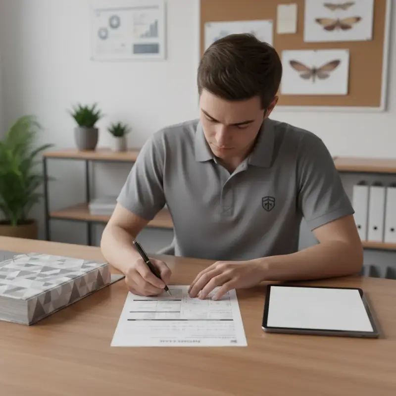Operator filling out a WDO report for a real estate transaction.